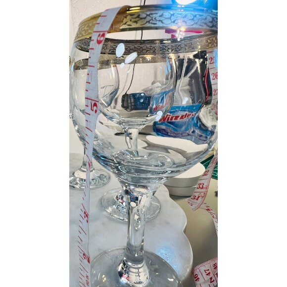 Vintage 50s Lot of 6 Crystal Circleware Classique Wine Glasses Gold Rim Stemware - Picture 6 of 6